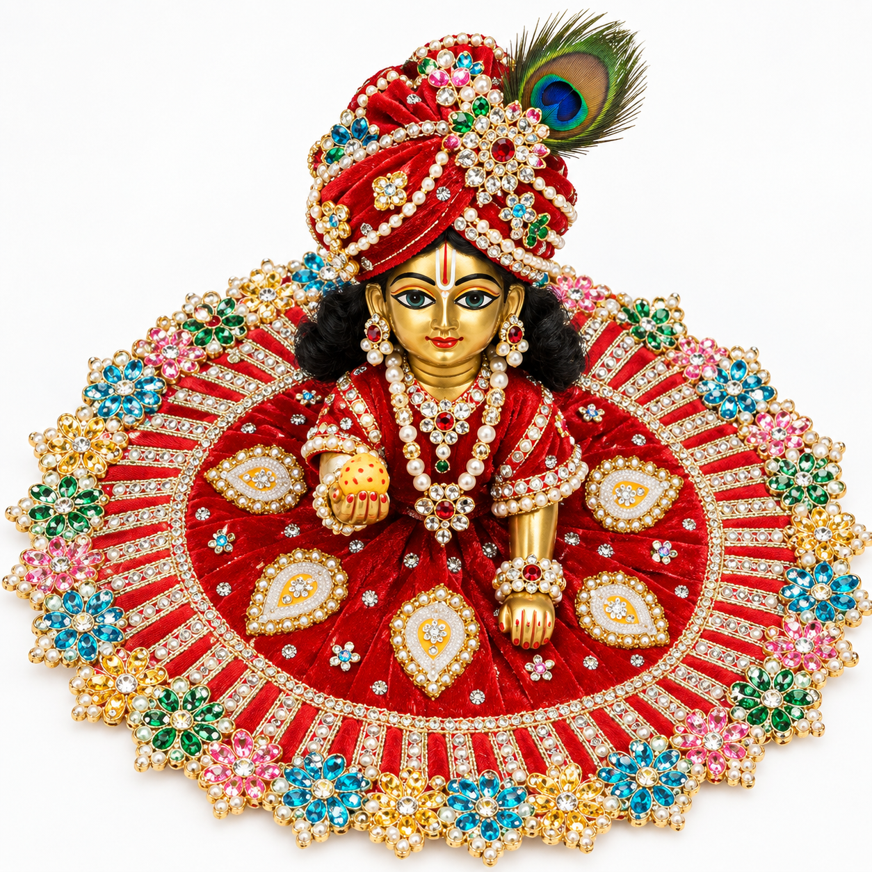 Royal Red Velvet Laddu Gopal Poshak with Designer Pagadi Thumbnail 1